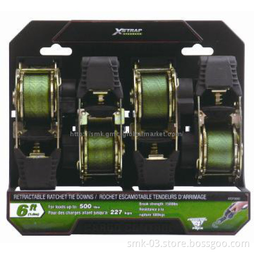 4pcs 1\"x6ft Retractable Tie Down
